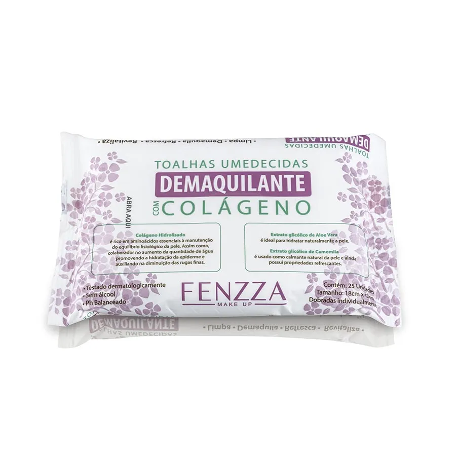 Toalhas umedecidas demaquilante com colágeno